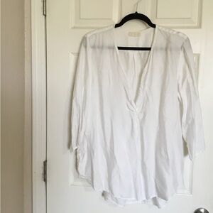 CP Shades White V Neck High Low Hem Cotton Jersey Tunic Top size M